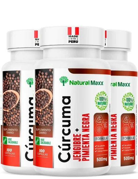 Pack 3 Curcuma + piemienta negra + jenjibre 100 capsulas naturalmaxx