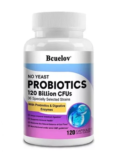 Bcuelov Probióticos de Salud Digestiva – 120 Mil Millones de CFU con Prebióticos y Enzimas Digestivas