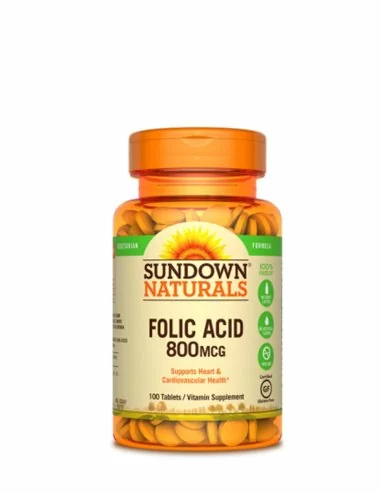 Acido folico 800mcg sundown natural 100 tabletas